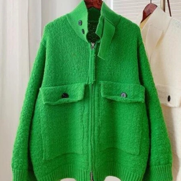 VEVERET Green Zip Up Sweater Cardigan Large - Picture 8 of 8